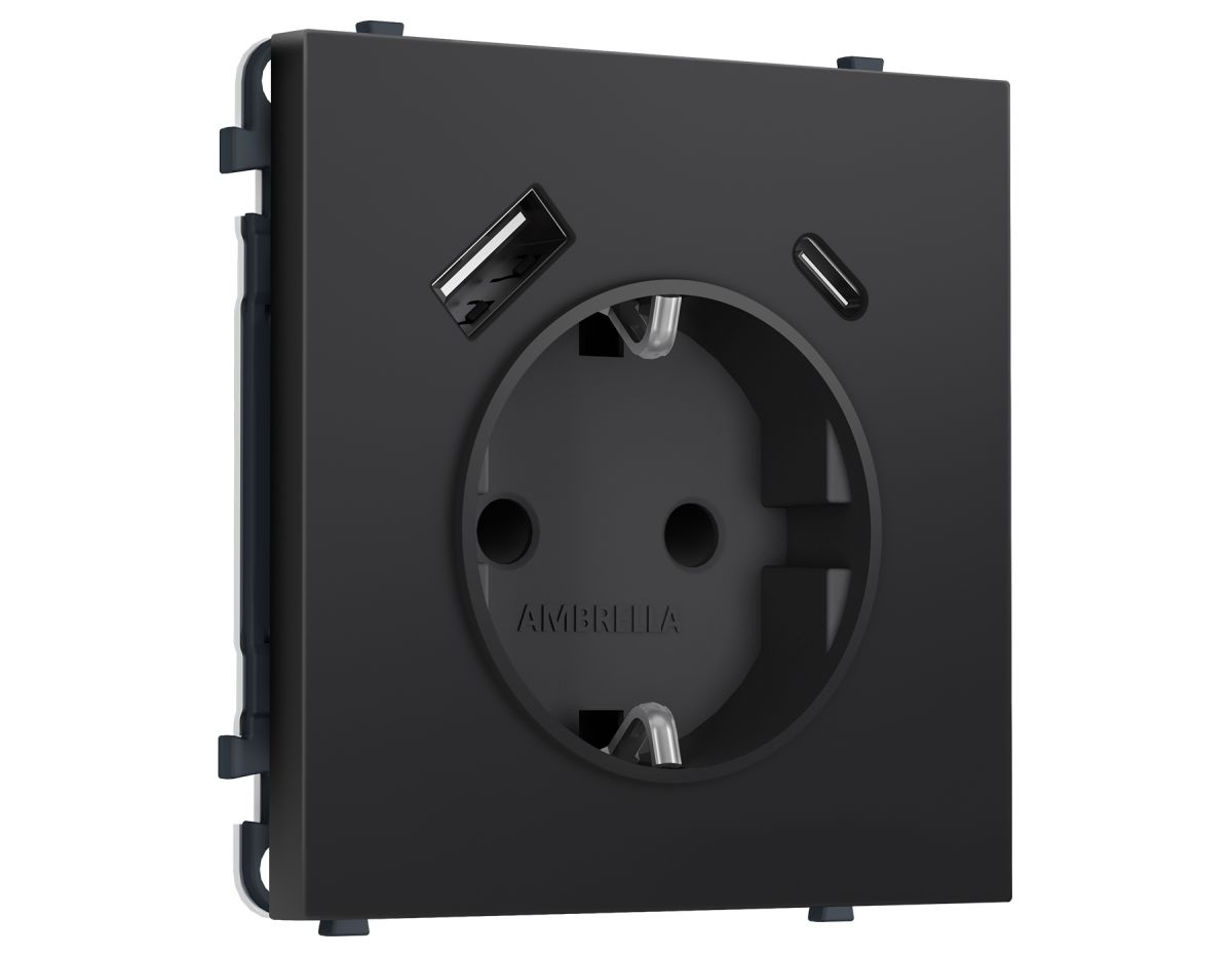 Комплект механизма электрической розетки SIGMA Черный матовый 2USB A+C 20W Ambrella Volt MS810010 (SP8100, PR160) в #REGION_NAME_DECLINE_PP#