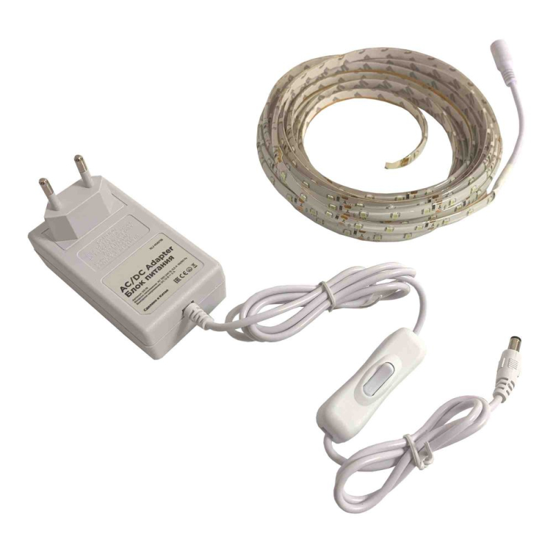 Комплект светодиодной ленты Apeyron 12В 4,8Вт/м smd3528, 60д/м IP65 220Лм/м 5м 6500К (адаптер питания, коннектор)  SL-26 в Санкт-Петербурге