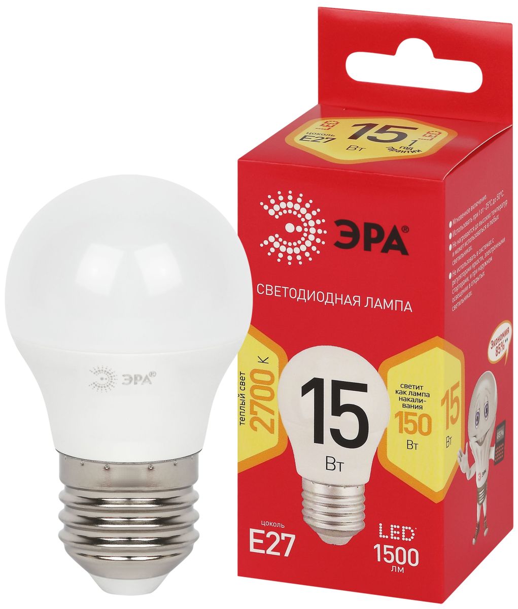 Лампа светодиодная Эра RED LINE LED P45-15W-827-E27 R 15Вт шар Б0070100 в Санкт-Петербурге