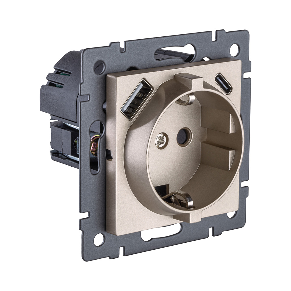 Розетка штепсельная SCHUKO 16A/250 В с USB A+C 20W, золотой Kollinger REA-004GD для Aspekt, Eleganz, Reflex в #REGION_NAME_DECLINE_PP#