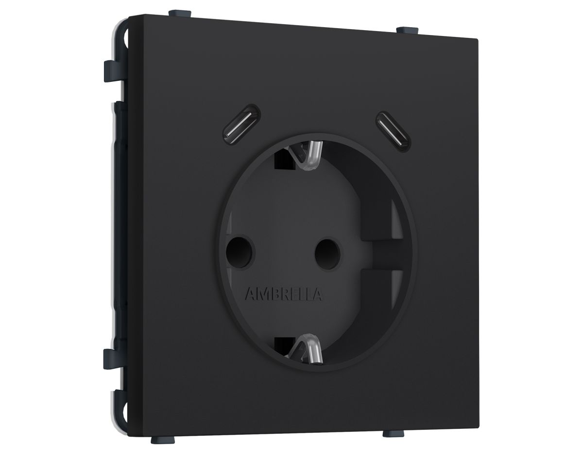 Комплект механизма электрической розетки SIGMA Черный Мягкое касание 2USB С+C 20W Ambrella Volt MS990510 (SP9905, PR165) в Санкт-Петербурге