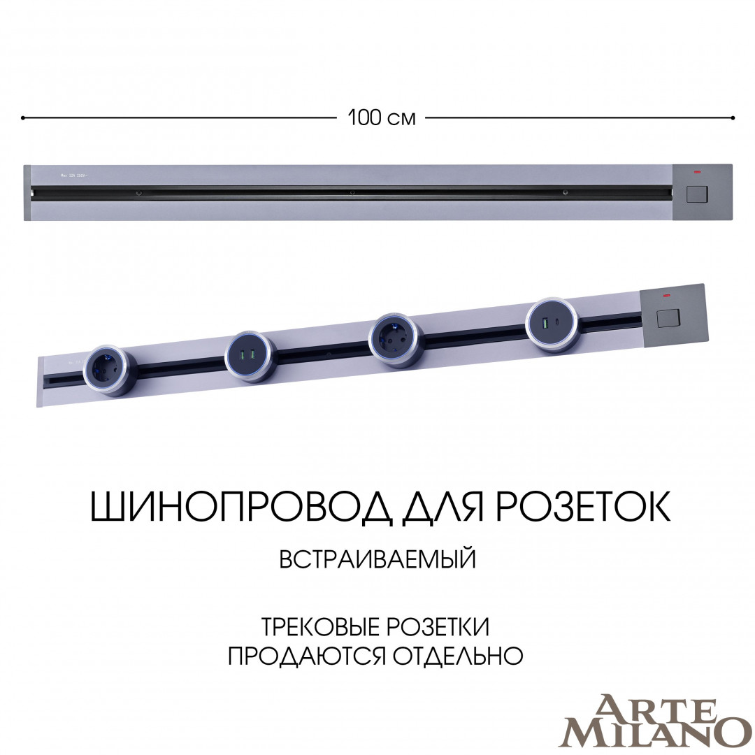 Встраиваемый шинопровод с выключателем Arte Milano Am-track-sockets 385201TBB/100 Grey в Санкт-Петербурге