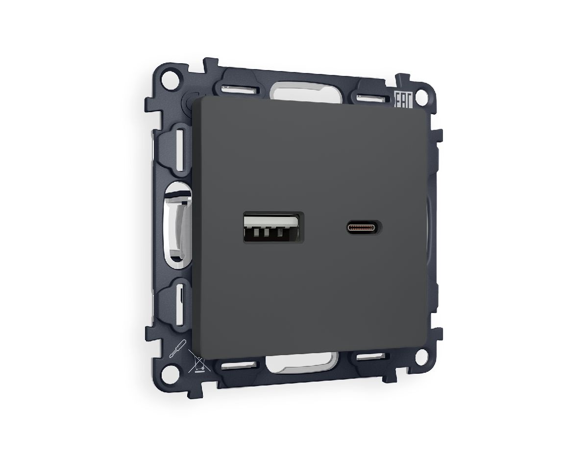Комплект механизма розетки 2USB A+C 20W (быстрая зарядка) Ambrella Volt Alfa MA911010 в Санкт-Петербурге