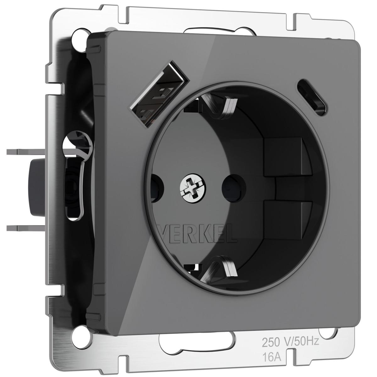 Розетка с заземлением, шторками и USB тип A+C Werkel 4690389197536 W1171744 a064093 в Санкт-Петербурге
