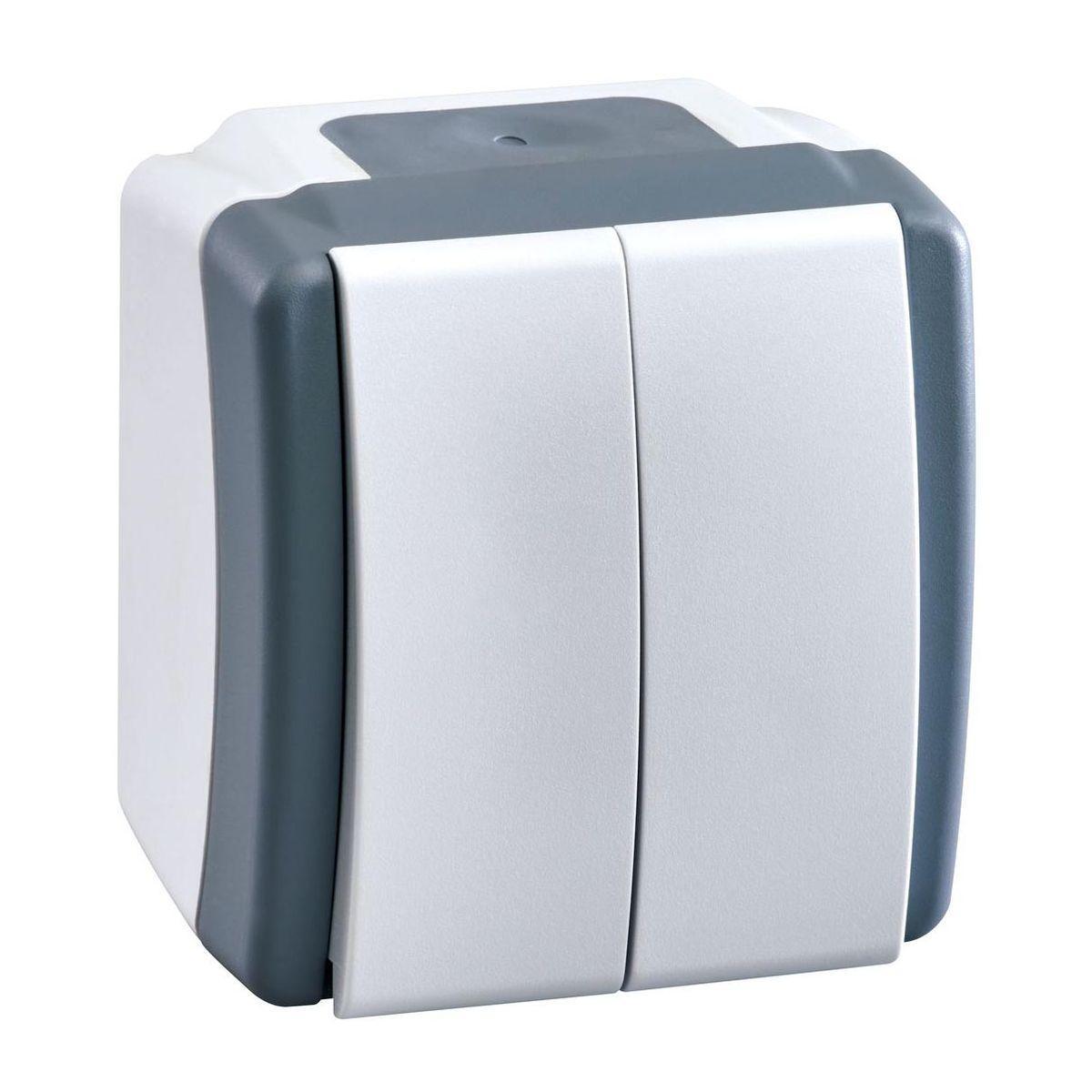 Выключатель двухклавишный Mono Electric Octans IP54 10А 250В бело-серый 154-020001-102 в Санкт-Петербурге