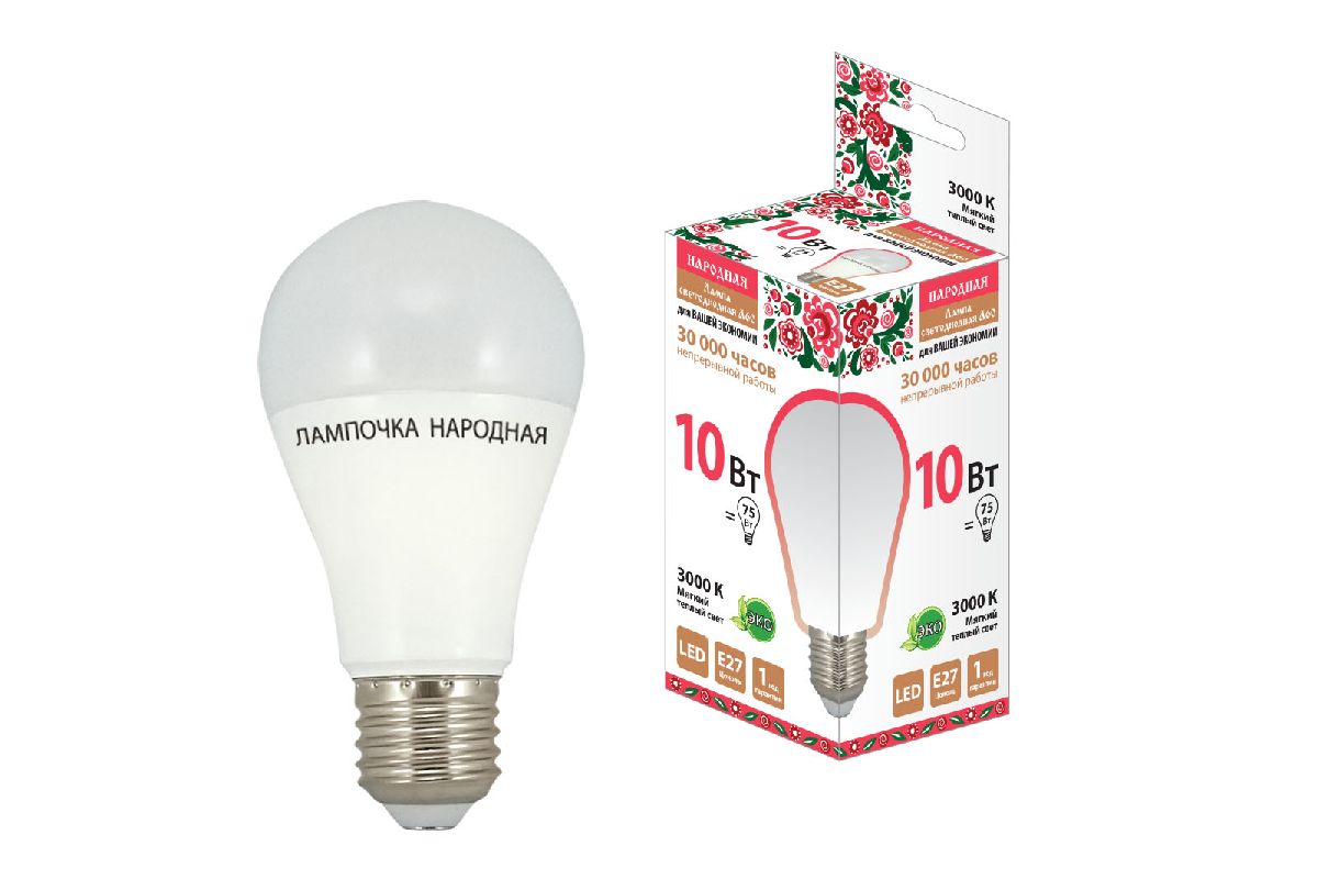 Лампа светодиодная TDM Electric Народная E27 10W 3000K матовая SQ0340-0113 в Санкт-Петербурге