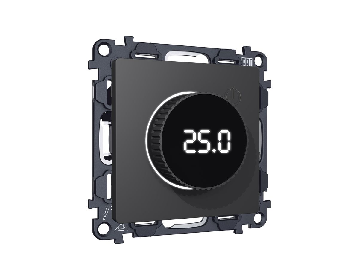 Комплект мех-ма термор-ра с цифровым дисплеем с подсветкой и датчиком для теплого пола Alfa Графит мягкое касание Quant Ambrella Volt MA905810 (AP9058, VM1385) в Санкт-Петербурге