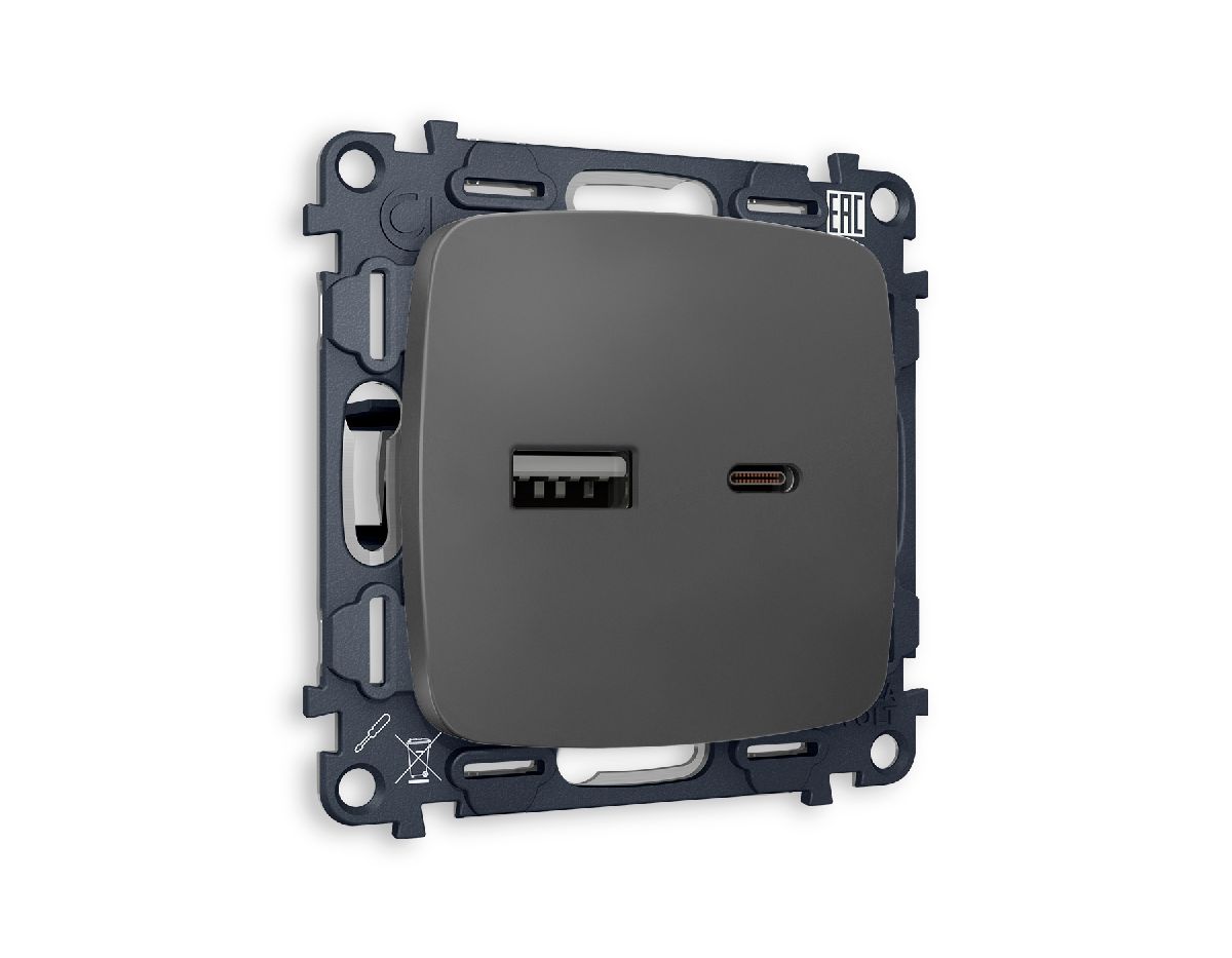 Комплект механизма розетки 2USB A+C 20W (быстрая зарядка) Ambrella Volt Omega MO911010 в Санкт-Петербурге