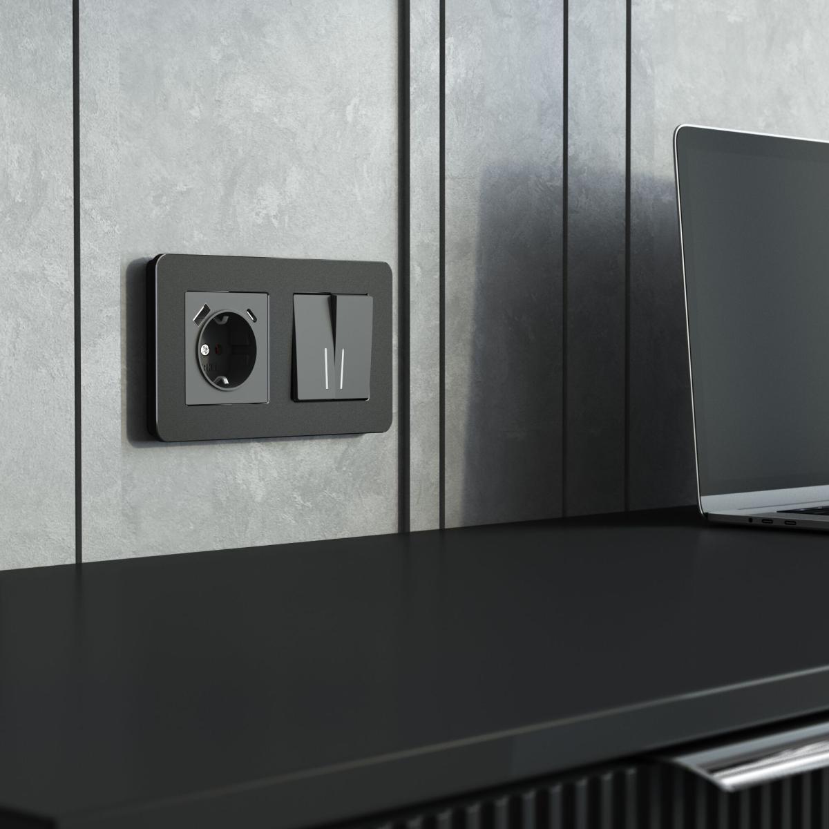 Рамка на 2 поста Werkel Platinum черный алюминий 4690389184451 W0022608 в Санкт-Петербурге