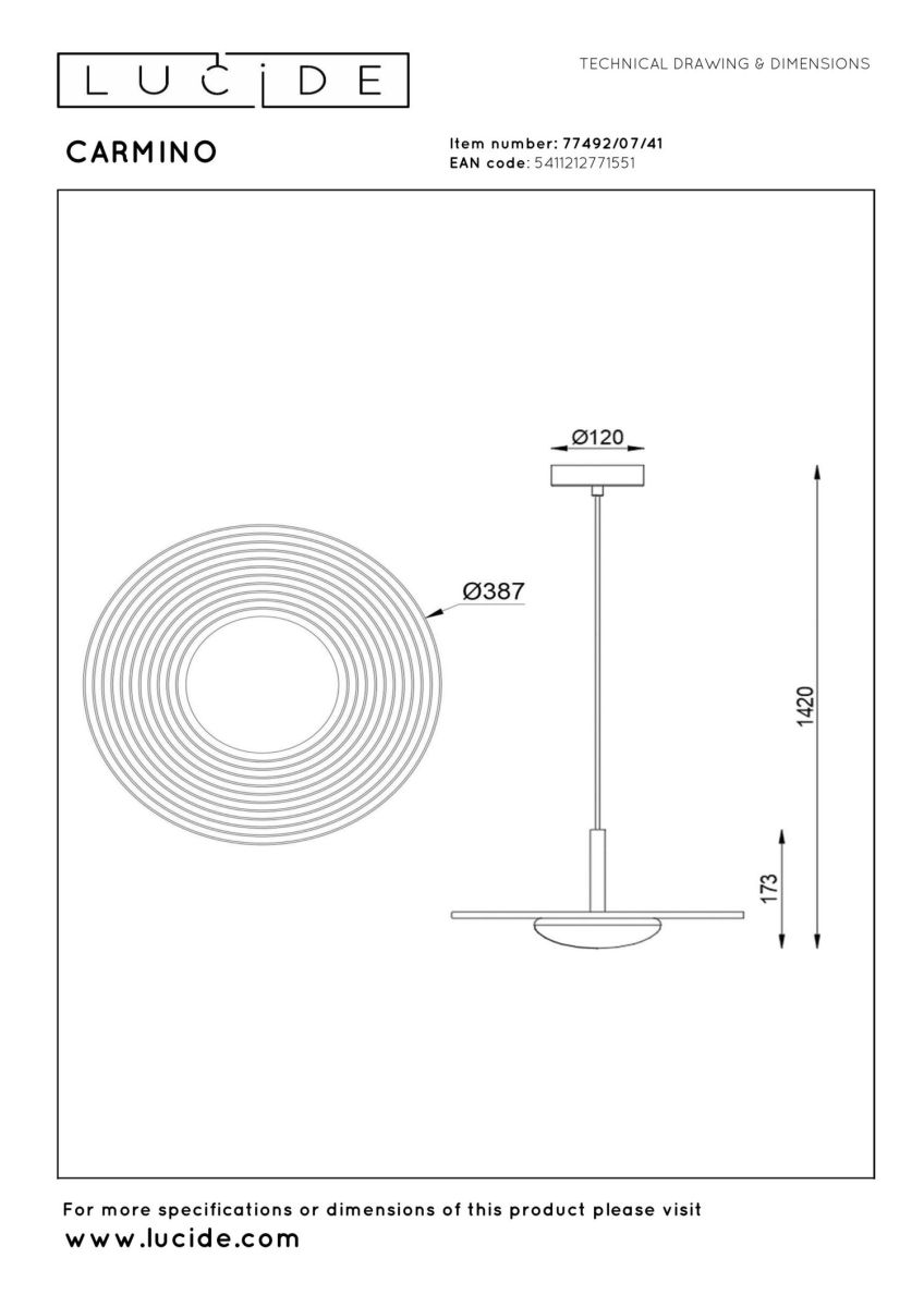 Подвесной светильник Lucide Carmino 77492/07/41 в Санкт-Петербурге
