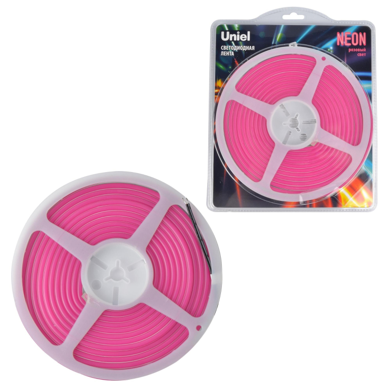 Светодиодная лента Uniel ULS-N01-2835-120LED/m-6mm-IP67-DC12V-9W/m-5M-PINK блистер в Санкт-Петербурге