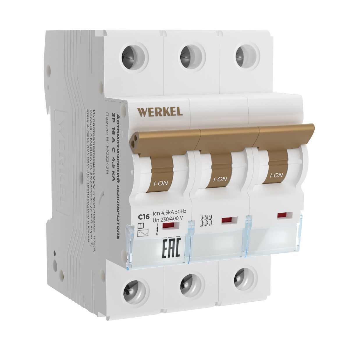 Автоматический выключатель 3P 16 A C 4,5 кА Werkel W903P164 4690389192678 a062502 в Санкт-Петербурге
