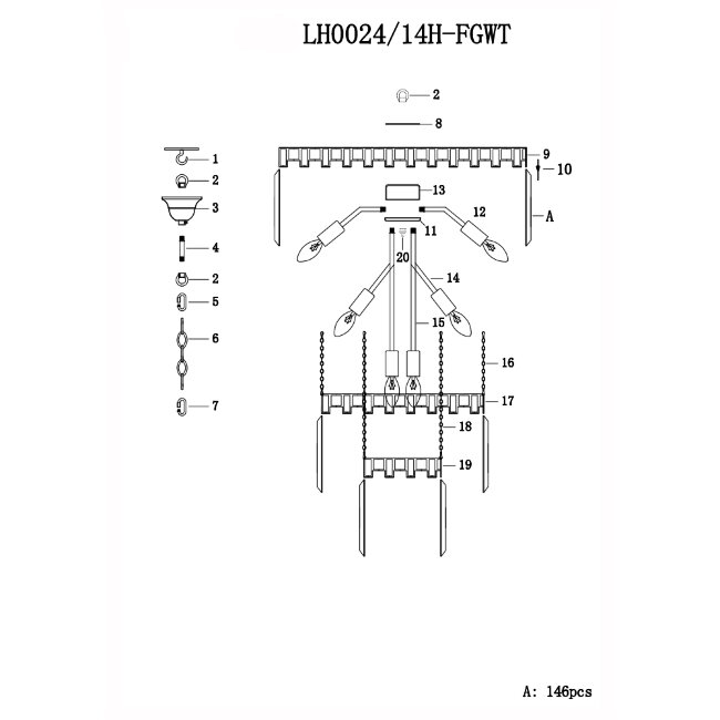 Подвесная люстра Lumien Hall Nara LH0024/14H-FGWT в Санкт-Петербурге