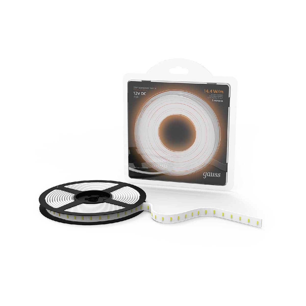 Светодиодная лента Gauss 14,4W/m 60LED/m 5050SMD теплый белый 5M 312000114 в Санкт-Петербурге