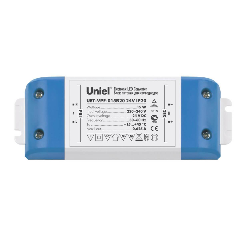 Блок питания (05831) Uniel 24V 15W IP20 0,625А UET-VPF-015B20 в Санкт-Петербурге