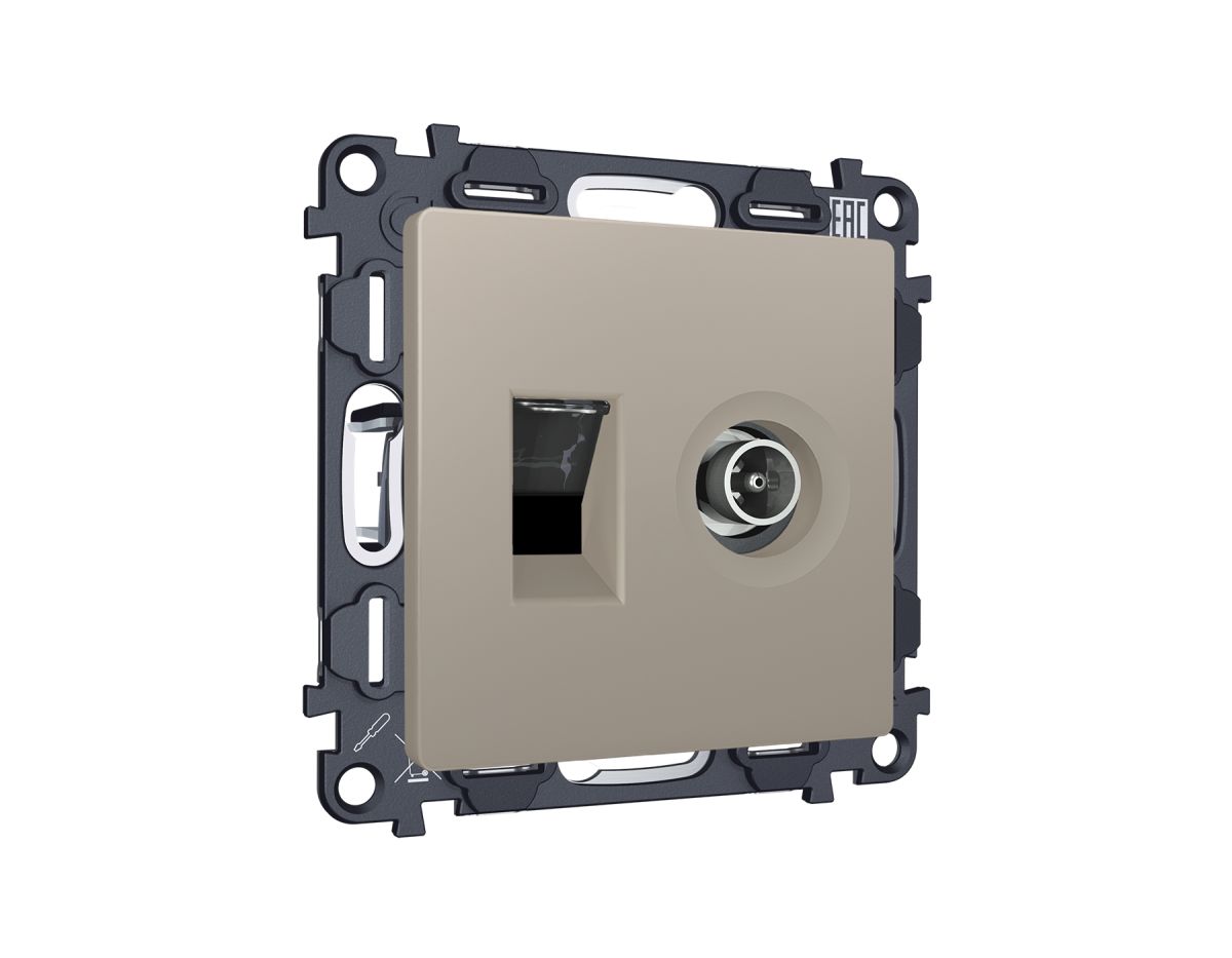 Комплект механизма розетки компьютерной + TV оконечной RJ-45 с автоматической защитной шторкой Alfa Серо-бежевый матовый Ambrella Volt MA372510 (AP3725, VM195) в #REGION_NAME_DECLINE_PP#
