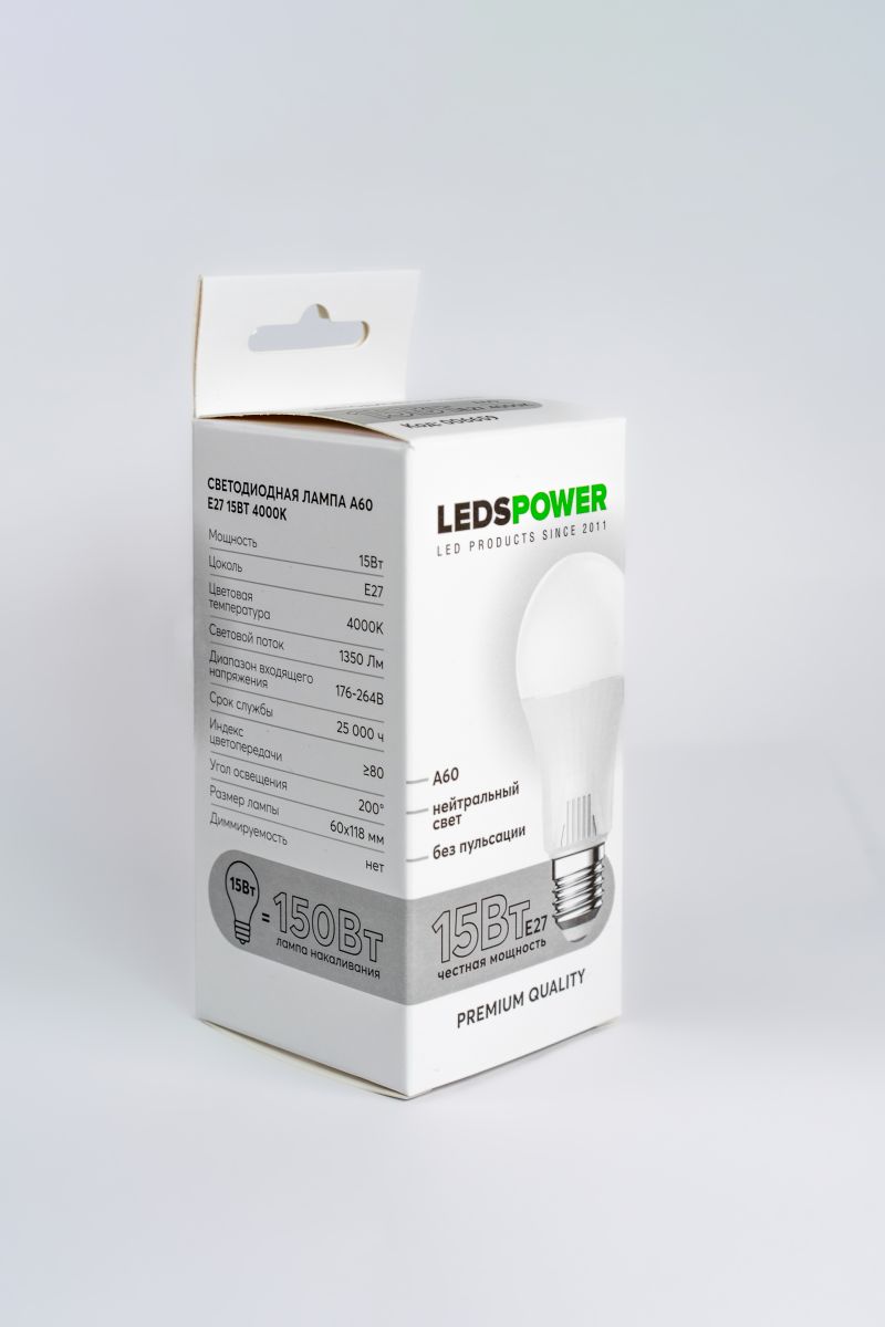 Светодиодная лампа LEDS POWER A60 E27 15Вт 4000К 006659 в Санкт-Петербурге