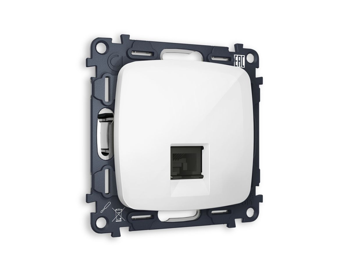 Комплект механизма компьютерной розетки Ambrella Volt RJ-45 (8P8C) CAT6A экранированной с автоматической защитной шторкой OMEGA MO112005 Белый глянец QUANT (OP1120, VM185) в Санкт-Петербурге