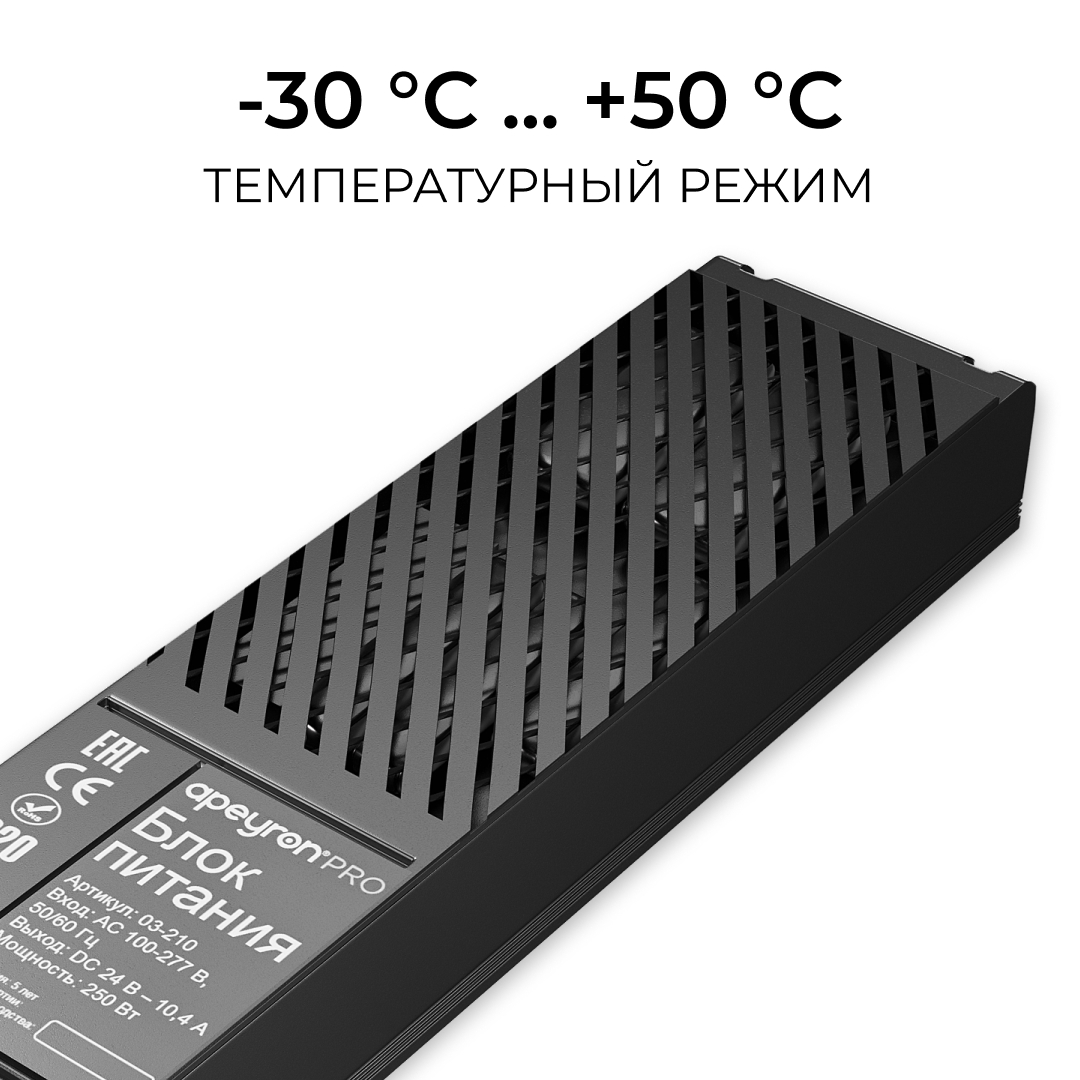 Блок питания Apeyron Pro 24В, 250Вт, 100-277В, 10,4А,IP20 03-210 в Санкт-Петербурге