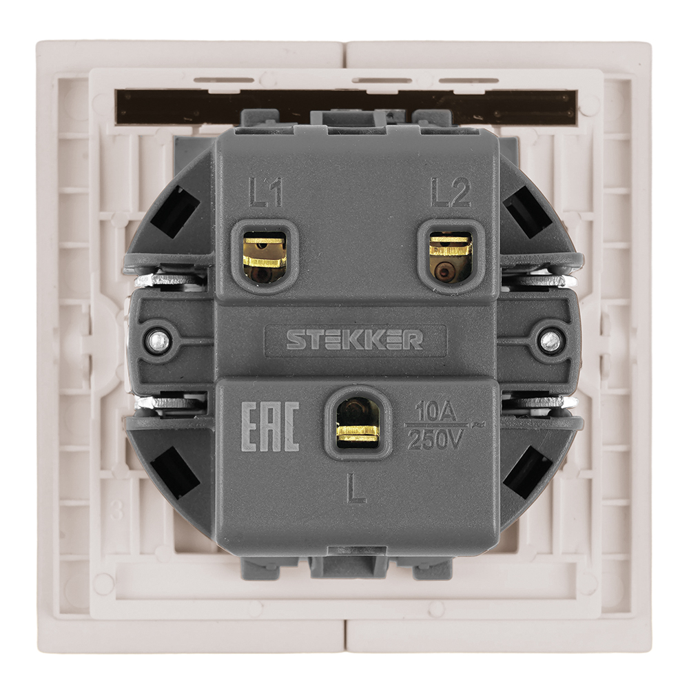 Выключатель 2-клавишный c индикатором (механизм) Stekker Мия 250В 10А RSW10-3102-10 пудровый жемчуг 50476 в Санкт-Петербурге