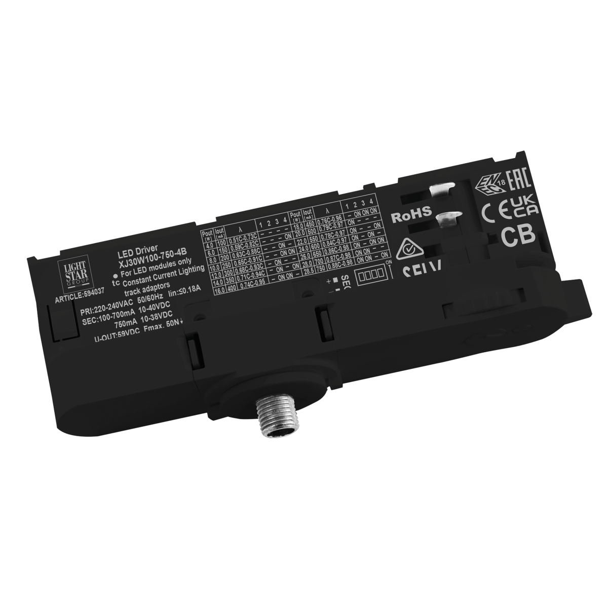 Адаптер с драйвером с DIP-switch для трековой системы Quattro Lightstar 594037 в #REGION_NAME_DECLINE_PP#