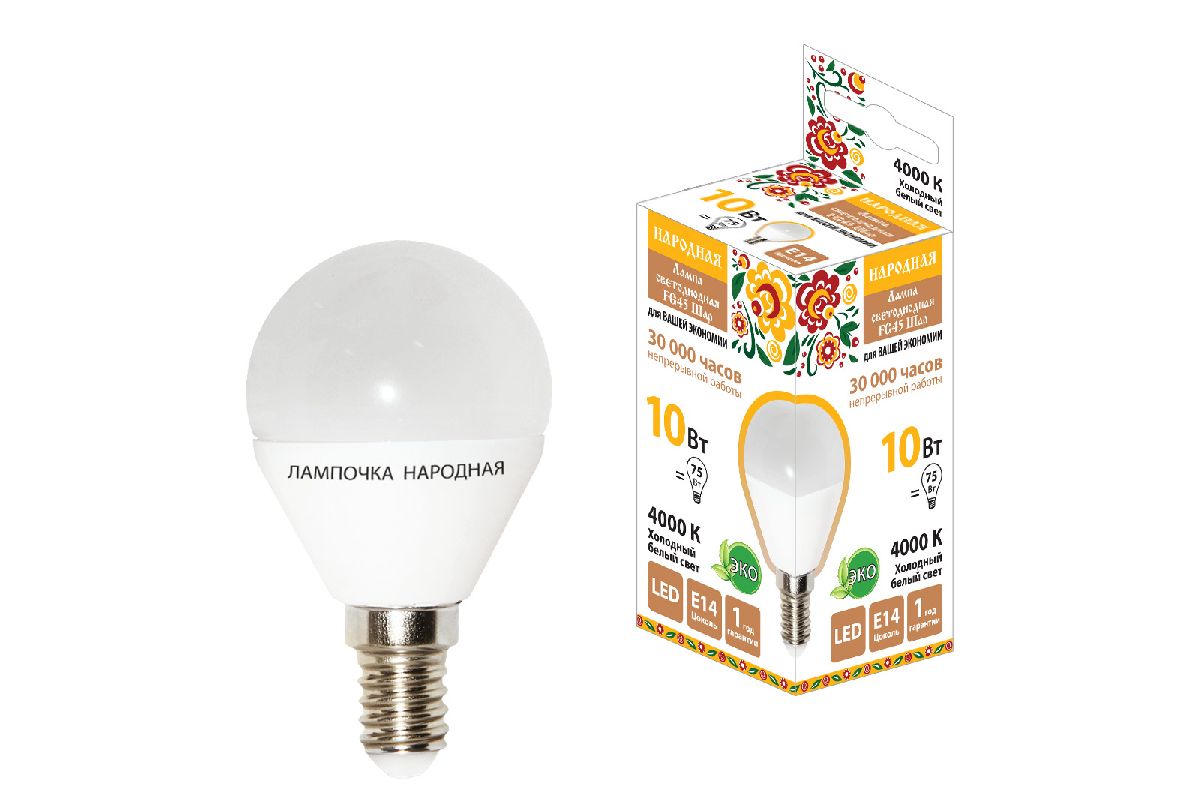 Лампа светодиодная TDM Electric Народная Е14 10W 4000K матовая SQ0340-1606 в Санкт-Петербурге