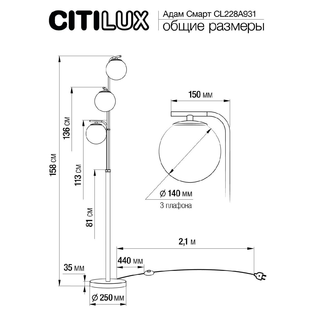 Торшер Citilux Адам Смарт CL228A931 в Санкт-Петербурге