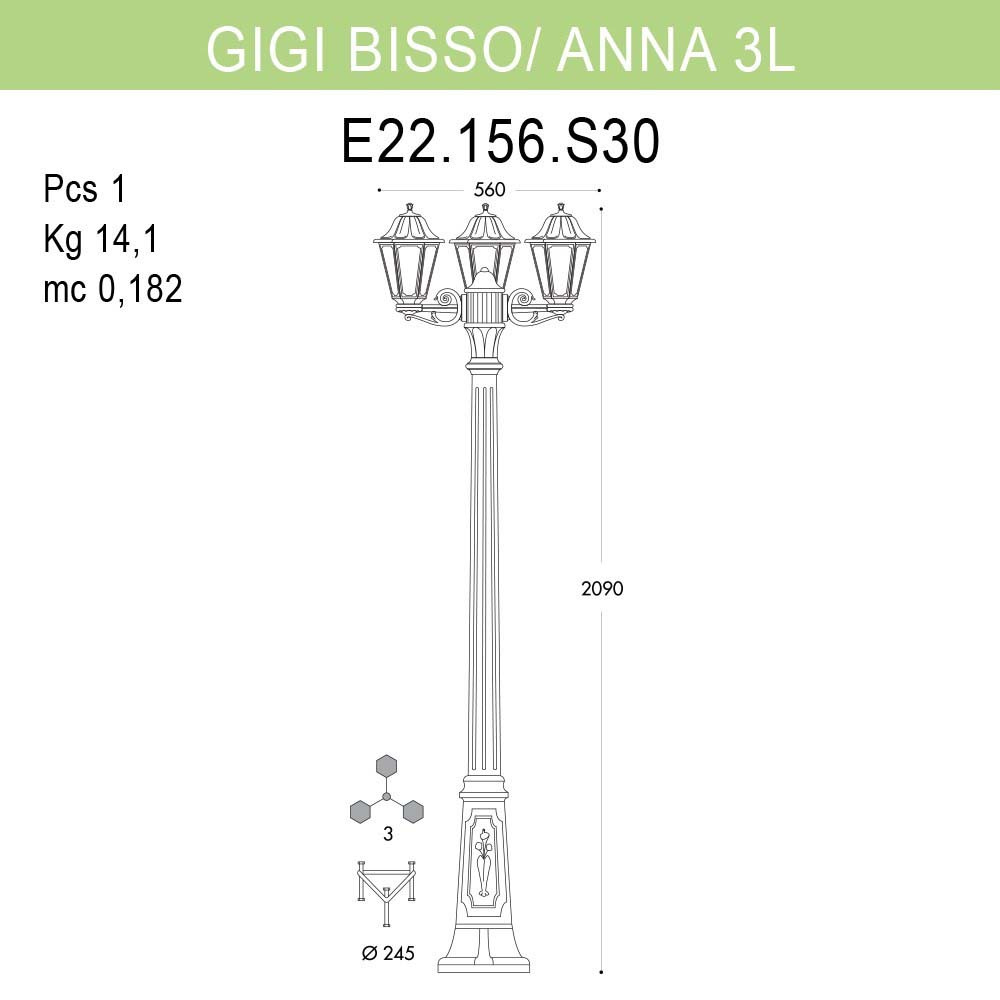 Уличный фонарь Fumagalli Gigi Bisso/Anna 3L E22.156.S30.BYF1R в Санкт-Петербурге