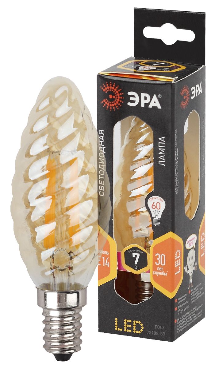 Лампа светодиодная Эра E14 7W 2700K F-LED BTW-7W-827-E14 gold Б0027966 в Санкт-Петербурге