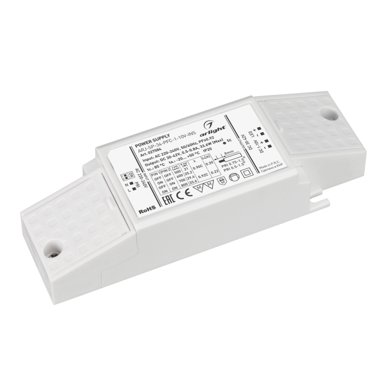 Блок питания Arlight ARJ-SP-34-PFC-1-10V-INS (34W, 500-800mA) 027584 в Санкт-Петербурге