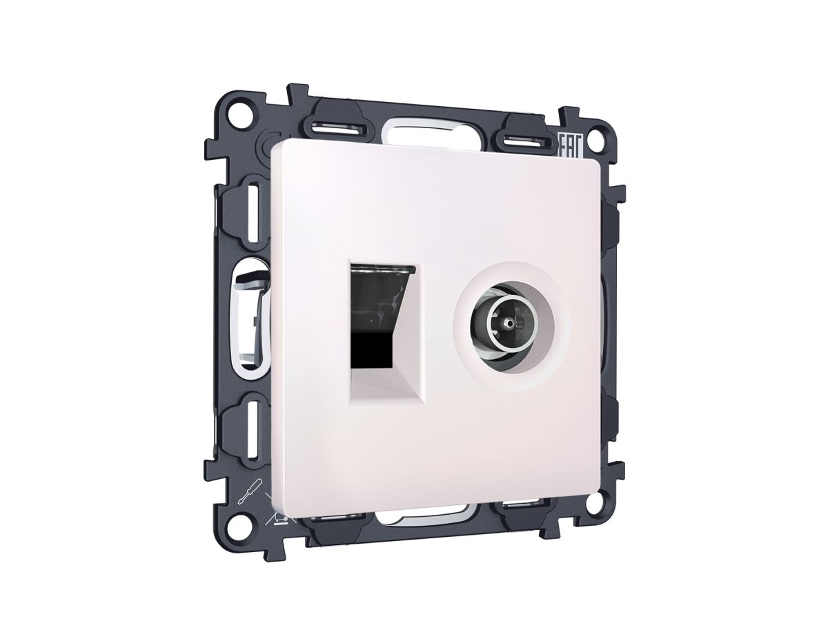 Комплект механизма розетки компьютерной + TV оконечной RJ-45 с автоматической защитной шторкой Alfa Жемчуг Quant Ambrella Volt MA212510 (AP2125, VM195) в #REGION_NAME_DECLINE_PP#