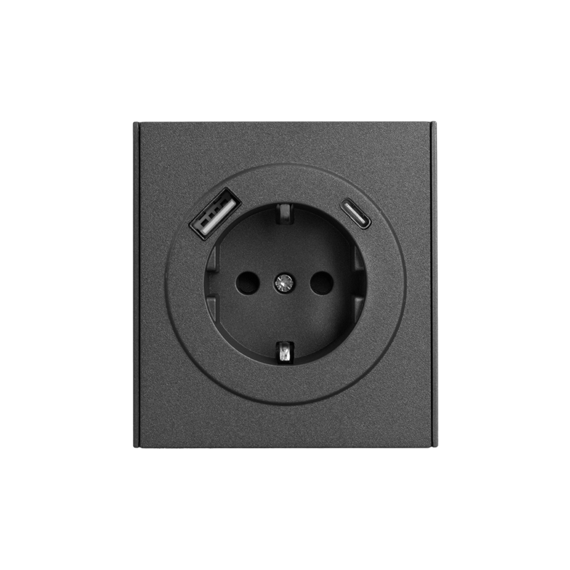 Розетка STRONG 1-ая с/з с/у з/ш 16А с USB A+C быстрой зарядки 5В/3А графит KRANZ KR-78-0704-6 в #REGION_NAME_DECLINE_PP#