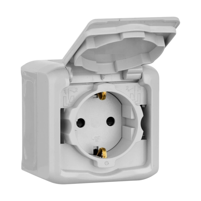 Розетка 2К+З Legrand Quteo 16A 250V с/з со шторками крышкой серая 782351 в Санкт-Петербурге