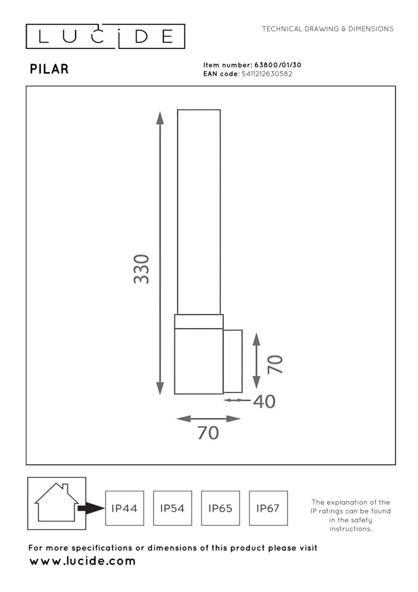 Уличный настенный светильник Lucide Pilar 63800/01/30 в Санкт-Петербурге