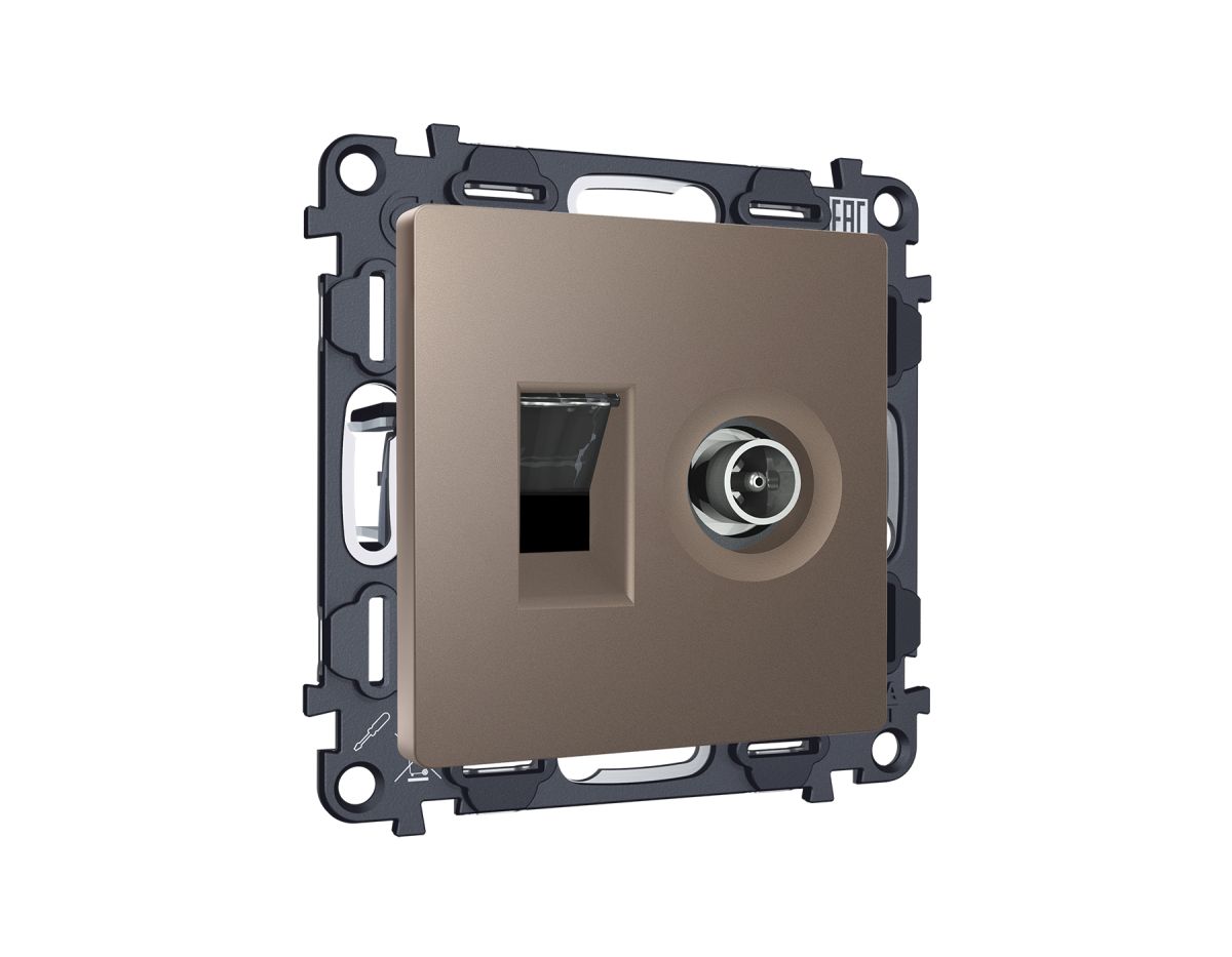 Комплект мех-ма розетки компьютерной + TV оконечной RJ-45 с автоматической защитной шторкой Alfa Темная бронза матовый Ambrella Volt MA642510 (AP6425, VM195) в Санкт-Петербурге