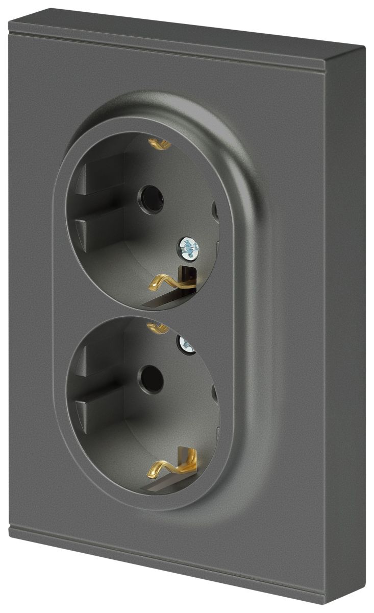 Розетка Эра Arktik 16-2105-06 двойная с заземлением 2X2P+E Schuko со шторками 16А-250В графит Б0070459 в Санкт-Петербурге
