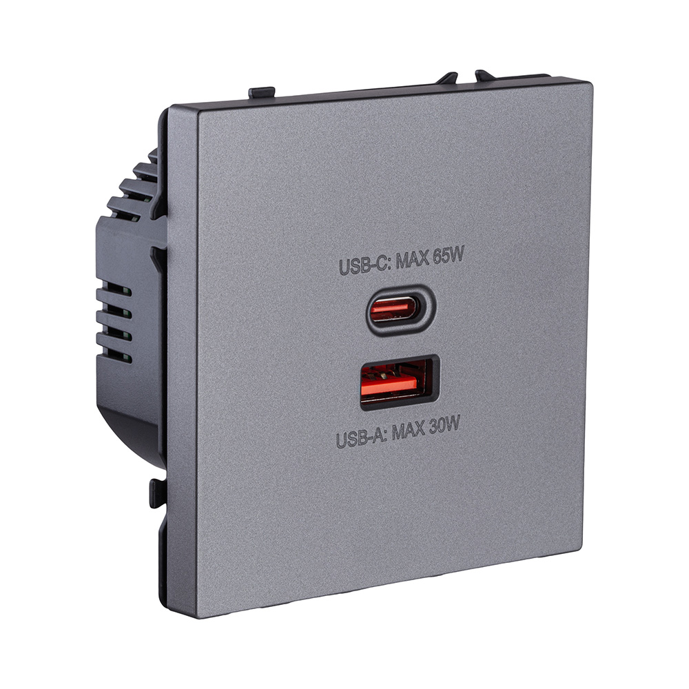 Розетка USB A+C 65W, серый Kollinger Eclipse EC-024GY в #REGION_NAME_DECLINE_PP#