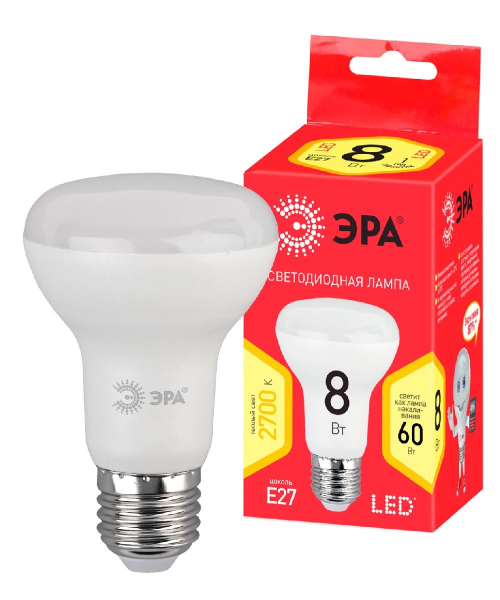 Лампа светодиодная Эра E27 8W 2700K LED R63-8W-827-E27 R Б0050701 в #REGION_NAME_DECLINE_PP#