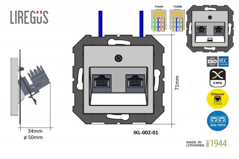 Розетка компьютерная (2хRJ45) Liregus Retro 29-236 в Санкт-Петербурге