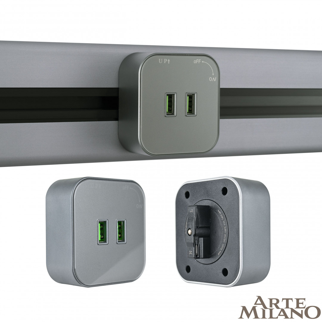 Трековая розетка Arte Milano Am-track-sockets 380022TS/USBx2 Grey в Санкт-Петербурге