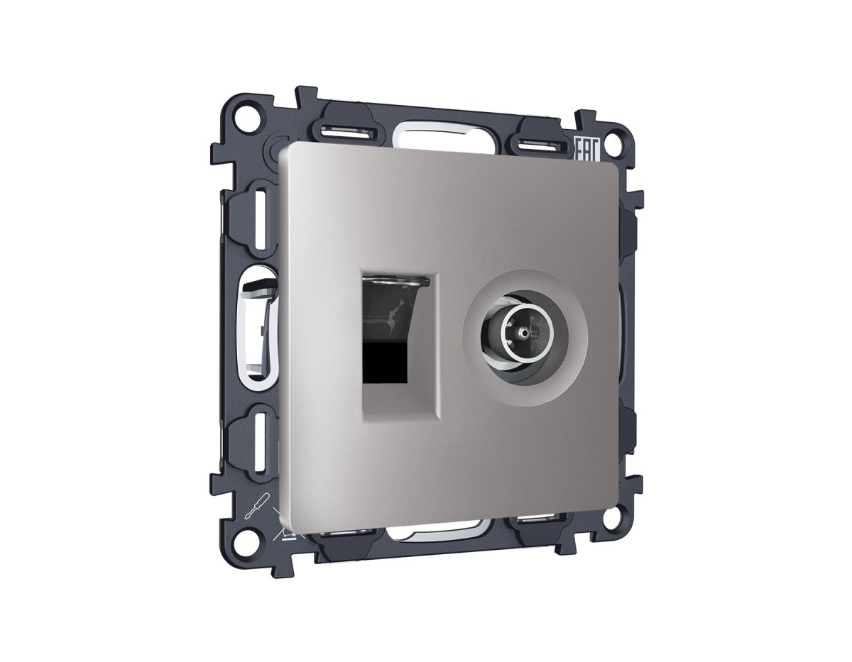 Комплект механизма розетки компьютерной + TV оконечной RJ-45 с автоматической защитной шторкой Alfa Сталь матовый Quant Ambrella Volt MA512510 (AP5125, VM195) в Санкт-Петербурге