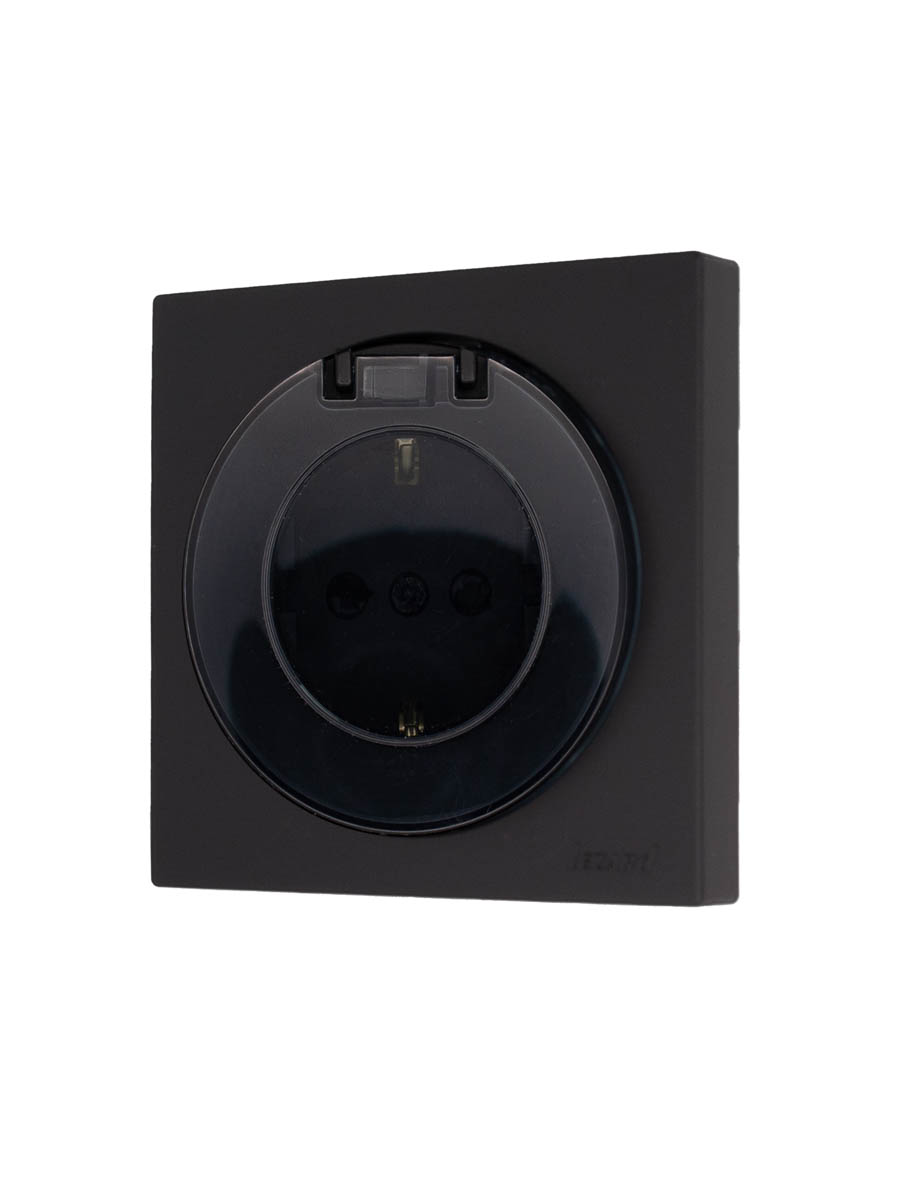 Розетка с/з с крышкой ПБТ чёрный бархат Lezard Osen 743-4288-123B в Санкт-Петербурге
