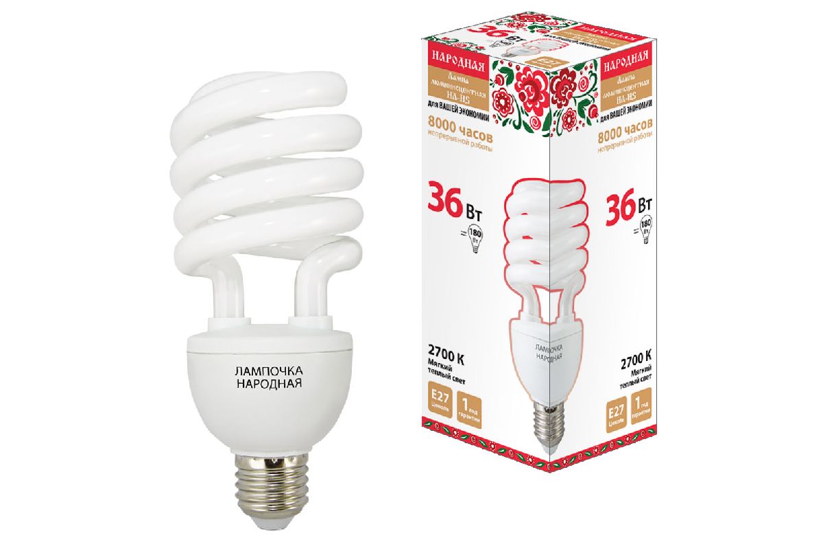 Лампа люминесцентная TDM Electric Народная E27 36W 2700K матовая SQ0347-0031 в Санкт-Петербурге
