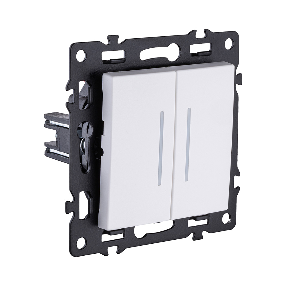 Выключатель 2-клавишный 10А/250В с LED подсветкой, белый Kollinger Asthetik AS-010WH в #REGION_NAME_DECLINE_PP#