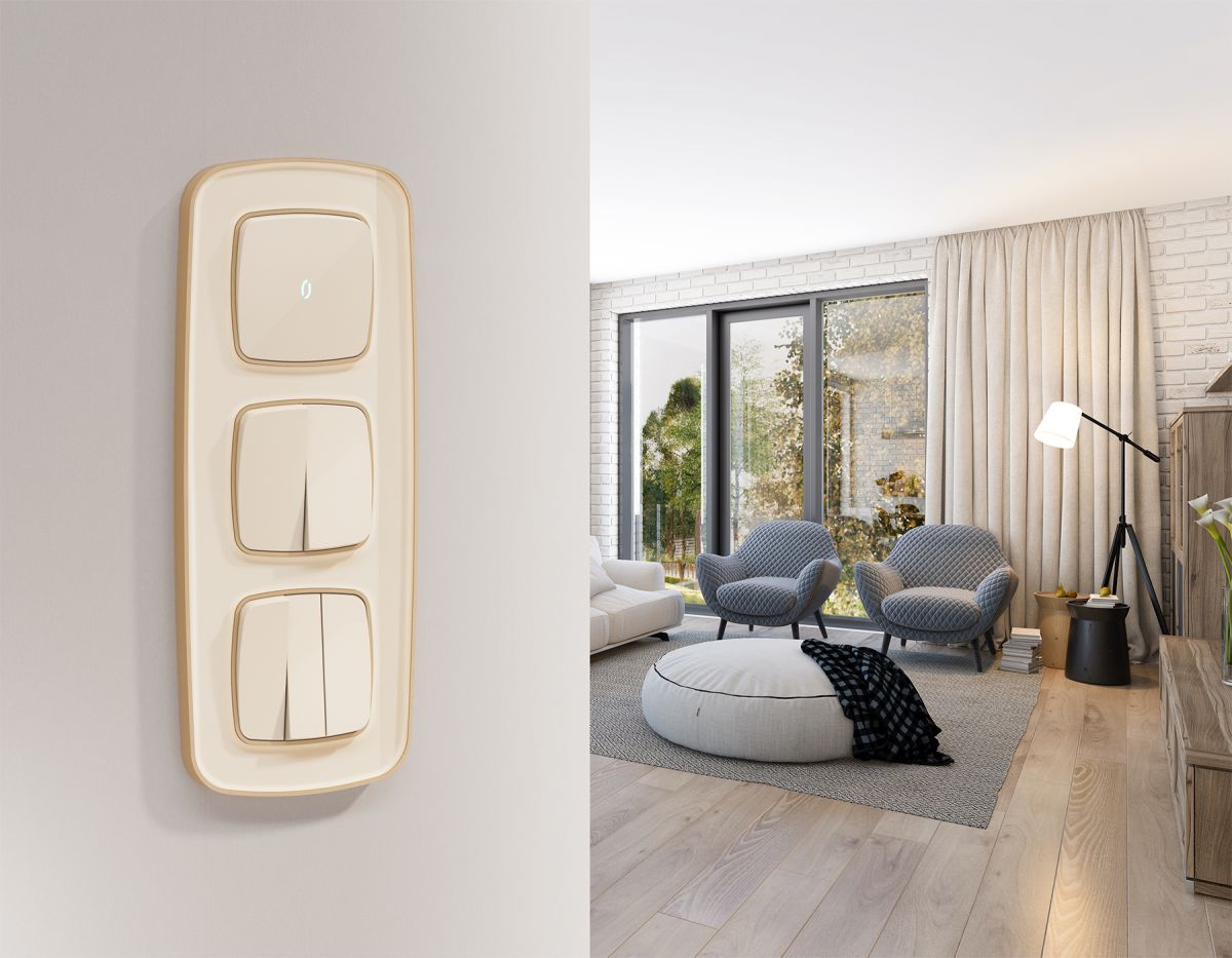 Комплект механизма 2-клавишного перекрестного выключателя Ambrella Volt 10A-250V OMEGA MO303030 Бежевый глянец QUANT (OP3030, VM125) в Санкт-Петербурге