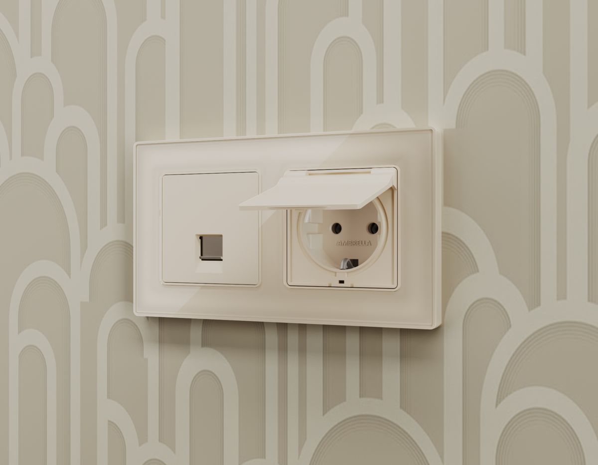 Комплект механизма компьютерной розетки RJ-45 экранированной с автоматической защитной шторкой Alfa Бежевый матовый Quant Ambrella Volt MA332005 (AP3320, VM185) в #REGION_NAME_DECLINE_PP#