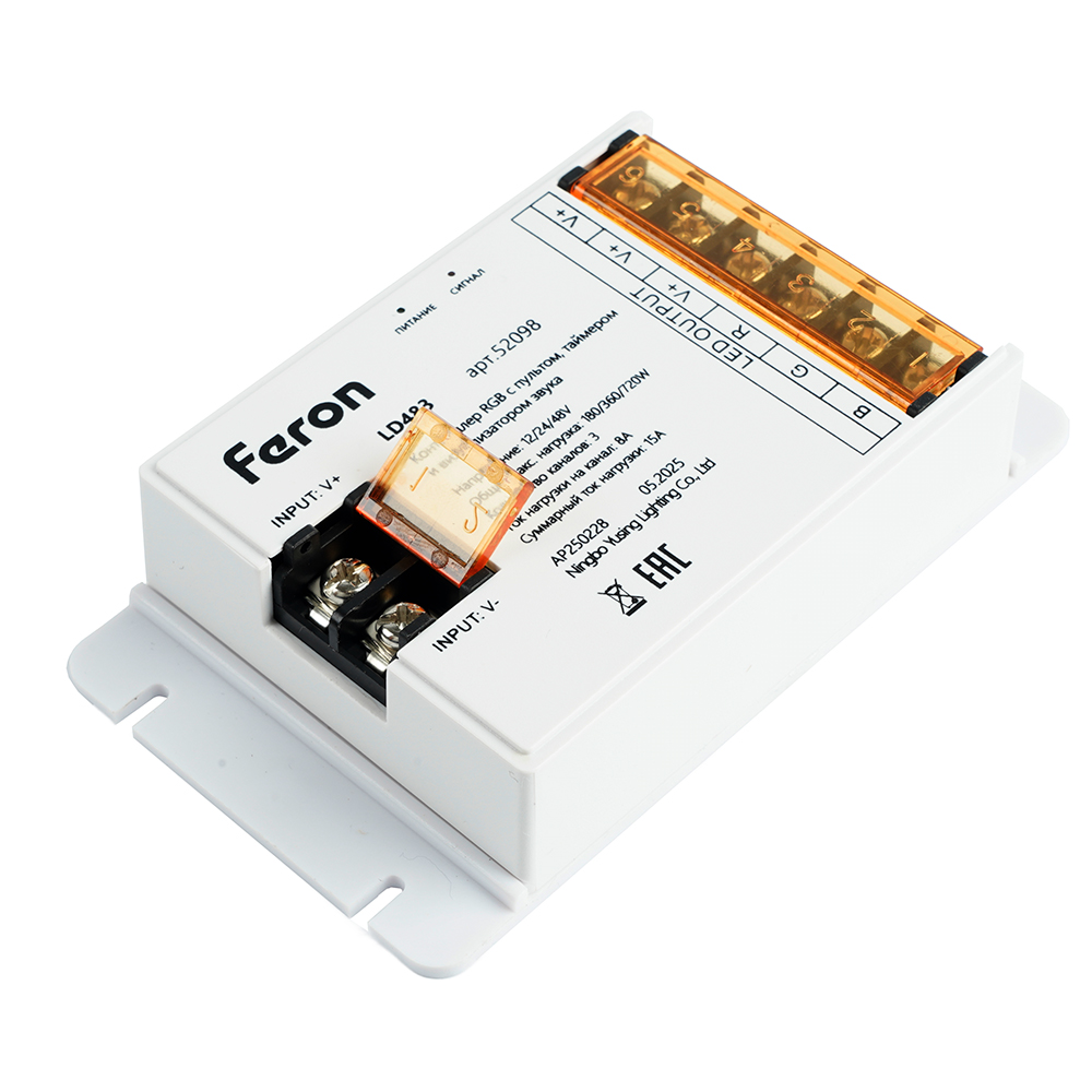 Контроллер RGB с пультом, таймером и визуализатором звука Feron LD483 12-24-48V 52098 в #REGION_NAME_DECLINE_PP#