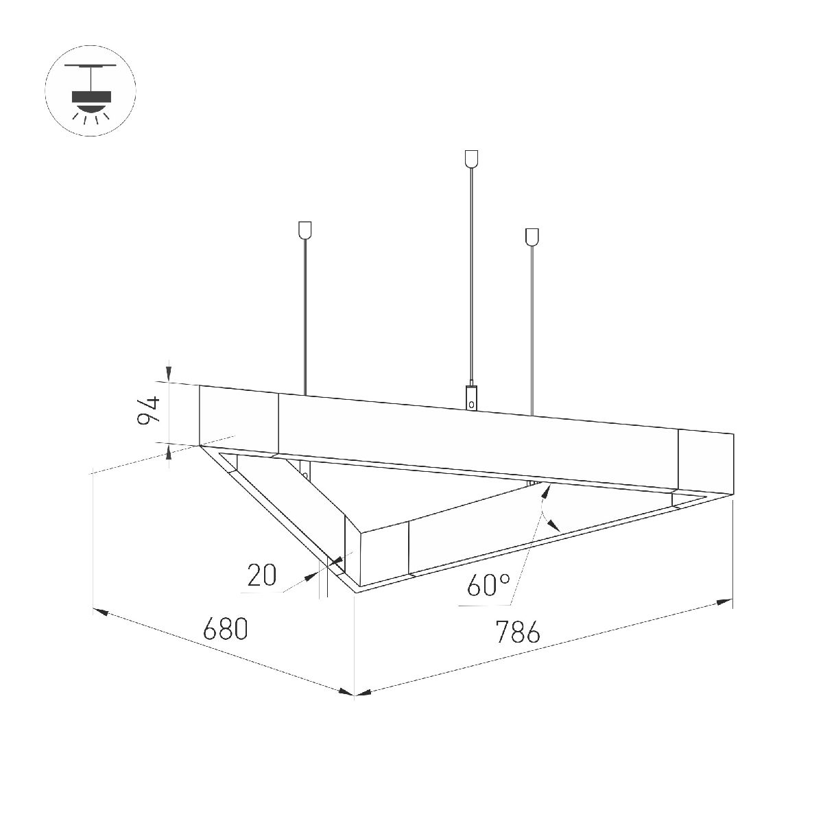 Подвесной светильник Arlight ALT-LINEAIR-TRIANGLE-FLAT-UPDOWN-DIM-785-85W Warm3000 035703 в Санкт-Петербурге