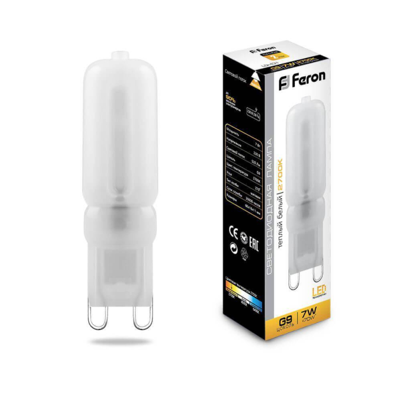 Лампа светодиодная Feron G9 7W 2700K Прямосторонняя Матовая LB-431 25755 УЦ в Санкт-Петербурге