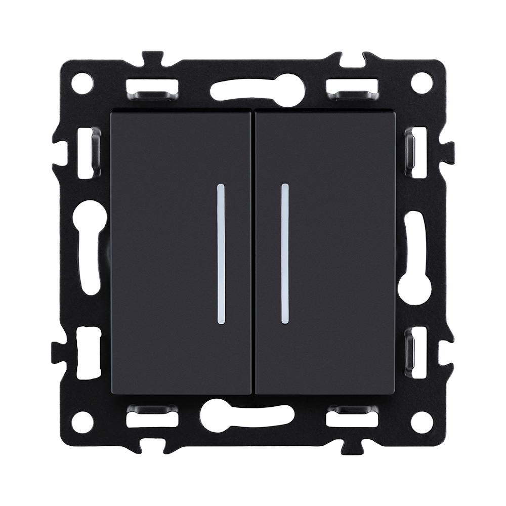 Выключатель 2-клавишный 10А/250В с LED подсветкой, черный Kollinger Asthetik AS-010BK в #REGION_NAME_DECLINE_PP#